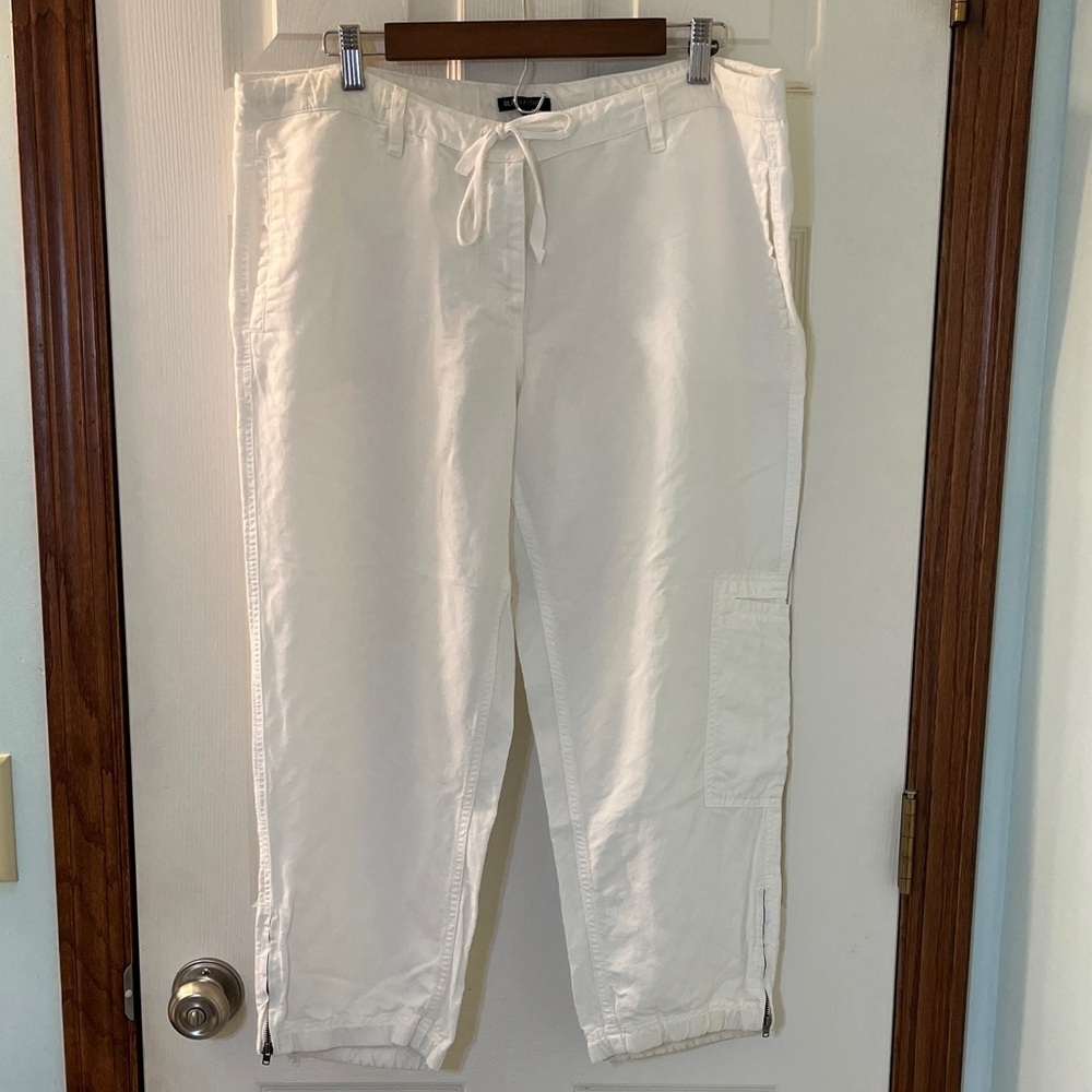 Eileen Fisher Lightweight White Lyocell & Linen Blend Cargo Pants Women’s Med